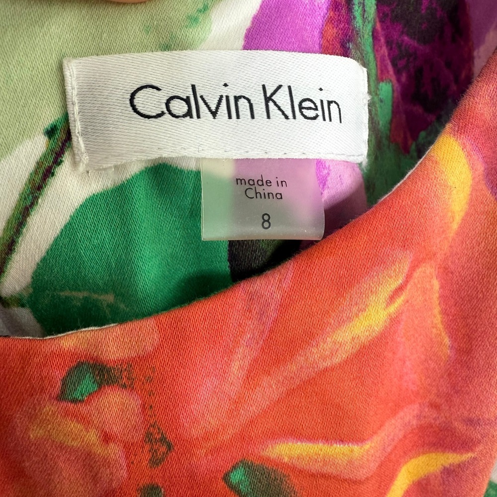 Calvin Klein Floral Fit & Flare Dress 8 White Roses Garden Party Wedding Guest - Picture 9 of 12